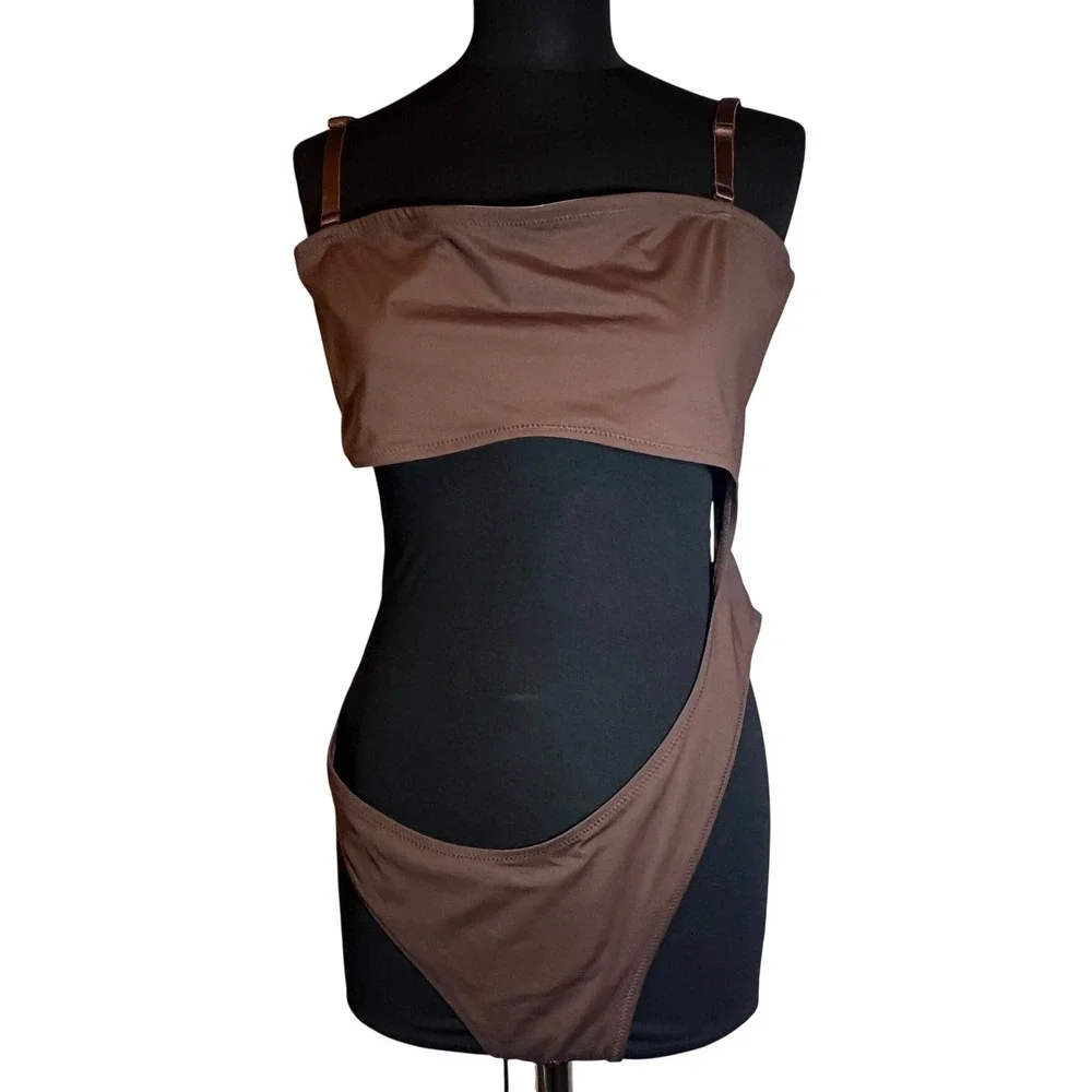 SKIMS Swim Strapless Cut Out Monokini Swimsuit in‎ Cocoa Brown, Size 3X, NWT